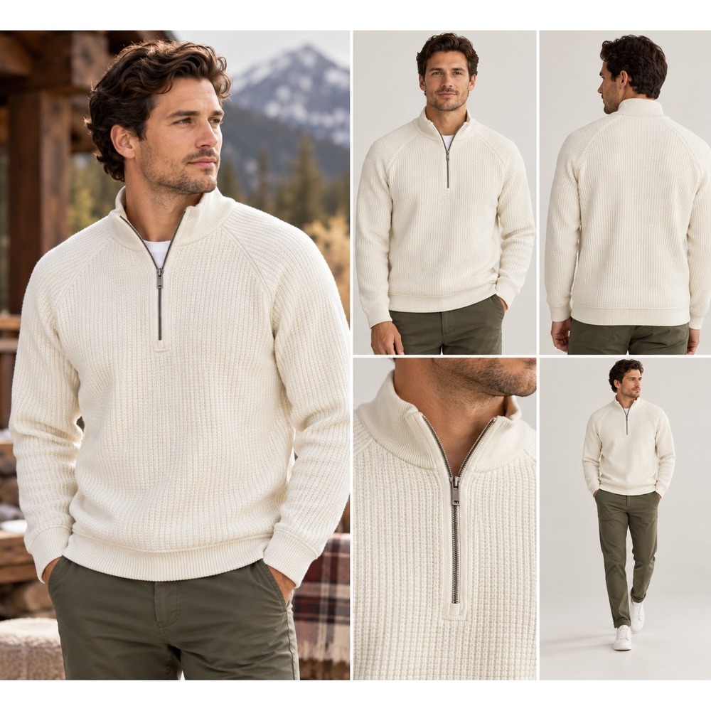 Lululemon Engineered Warmth Half Zip Wool Knit Pullover Ivory Textured Mens M